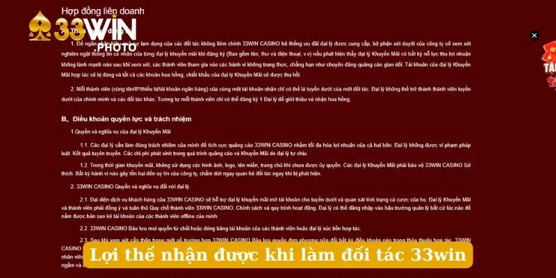 Lợi thế nhận được khi làm đối tác 33win